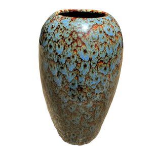 burton + BURTON Glazed Ceramic Vase, Blue and Orange Patterned